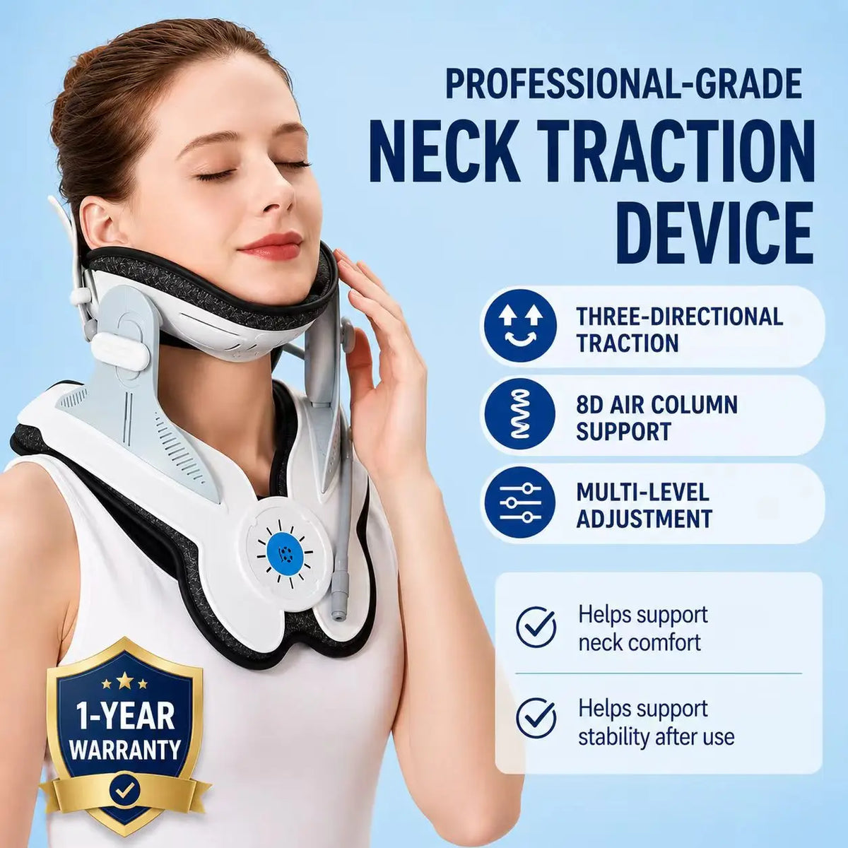 Electric Air-Powered Adjustable Neck Support & Stretching Brace with 3-Point Traction