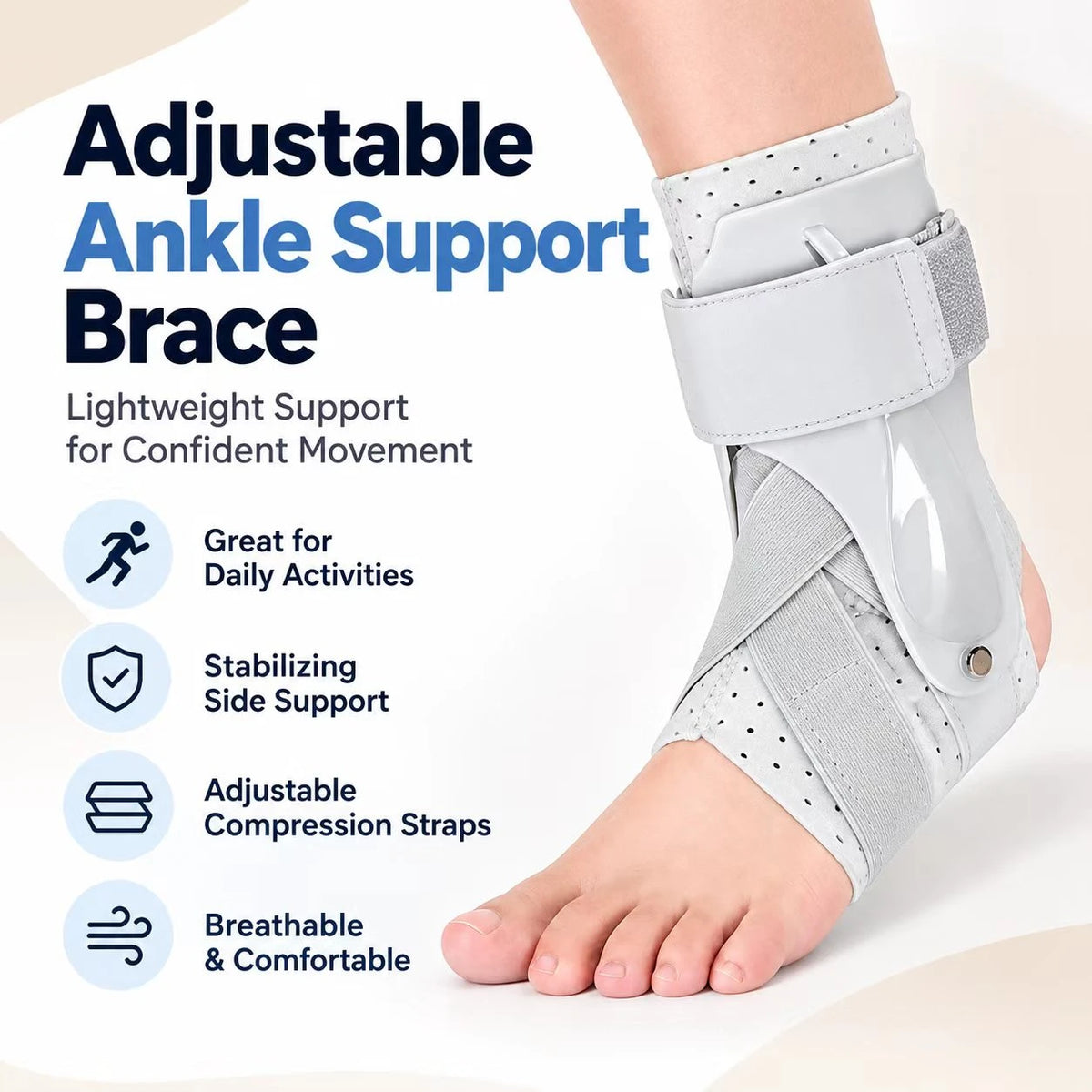 Adjustable Ankle Support Brace with Dual Side Stabilizers – Breathable X-Strap Ankle Wrap for Daily Comfort & Sports