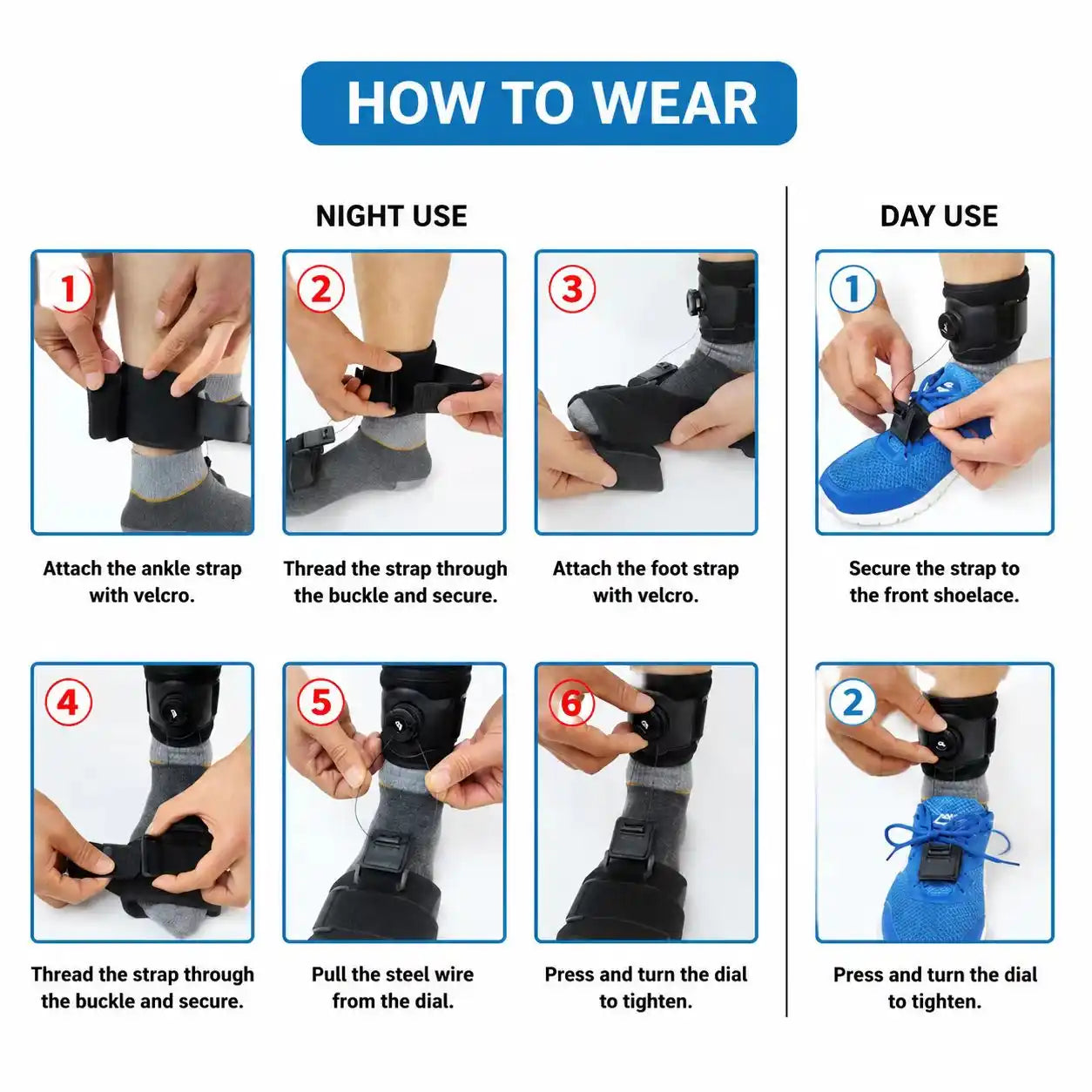 Adjustable Dial Foot Drop Support Brace – Day & Night Ankle Foot Support for Walking