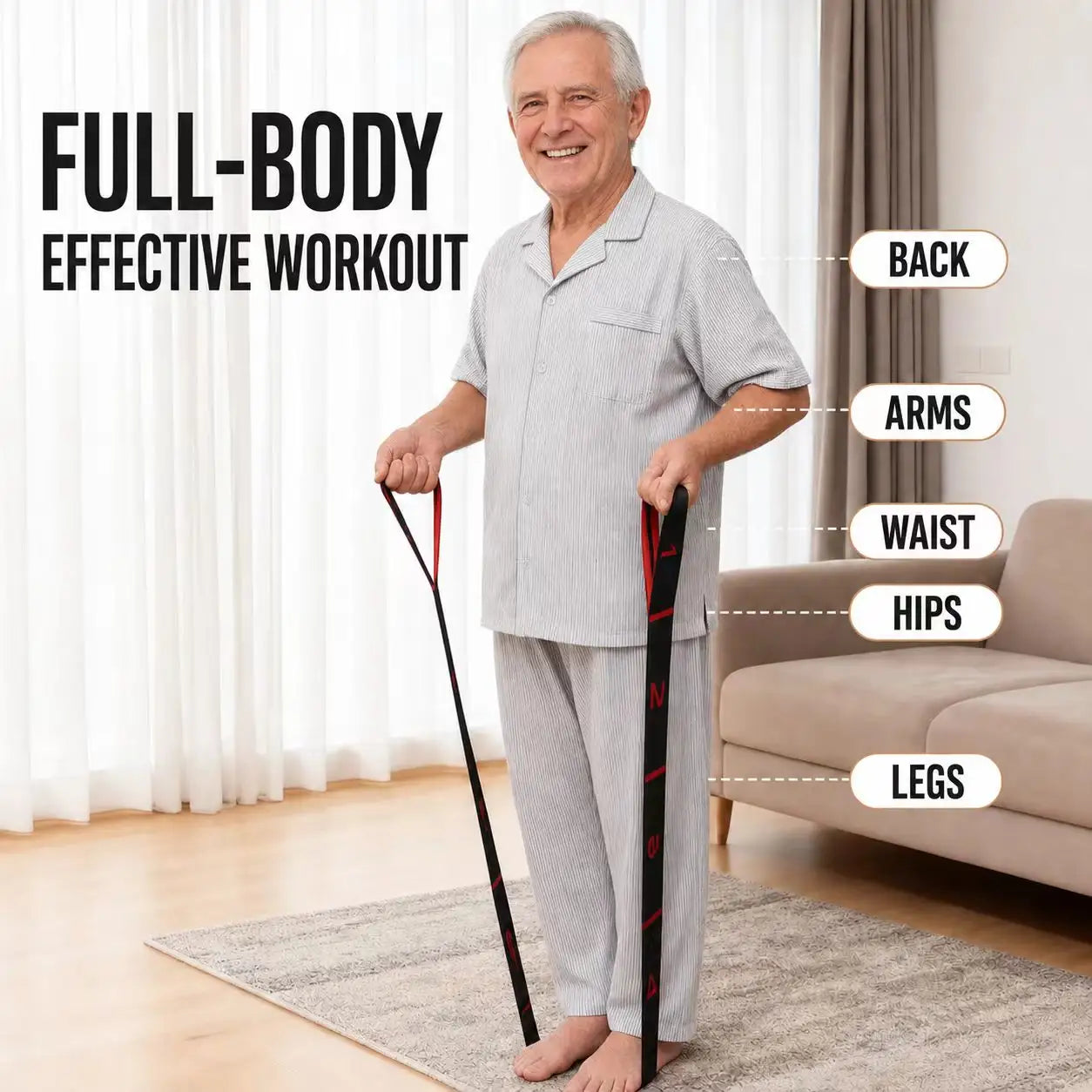 Multi-Loop Resistance Stretch Band for Seniors – Full Body Strength & Flexibility Trainer