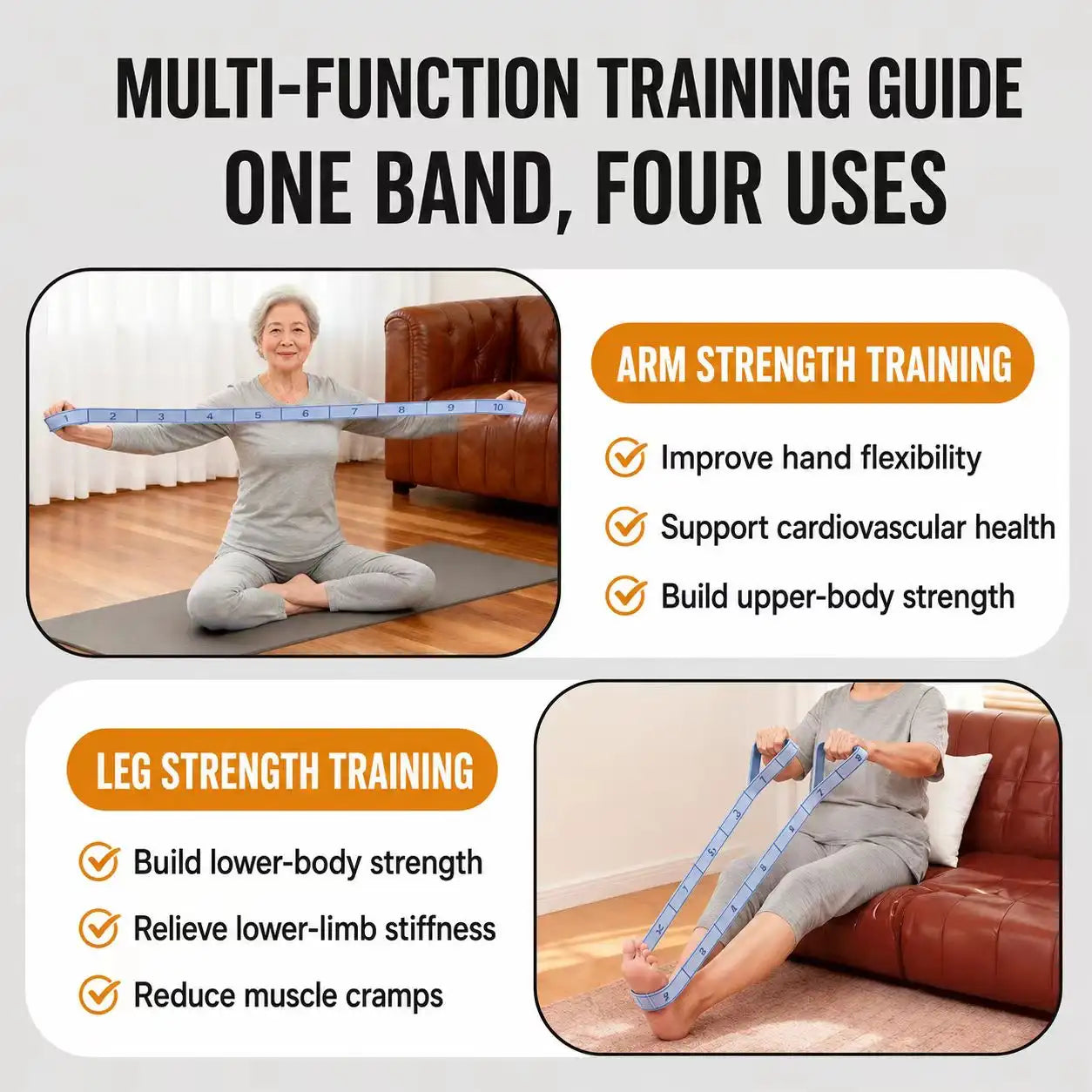 Multi-Loop Resistance Stretch Band for Seniors – Full Body Strength & Flexibility Trainer
