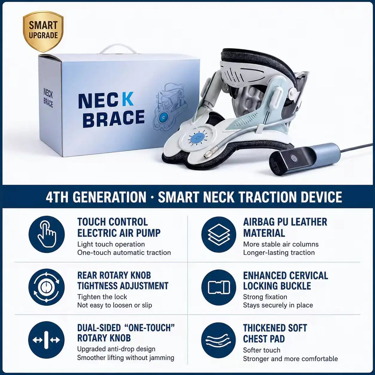 Electric Air-Powered Adjustable Neck Support & Stretching Brace with 3-Point Traction