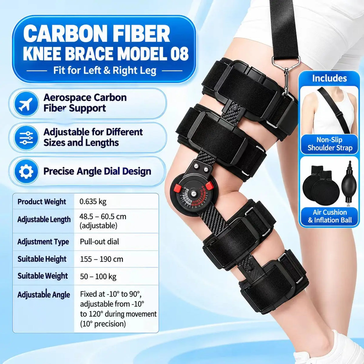 Adjustable Hinged Knee Support Brace – Lightweight Carbon Fiber Design