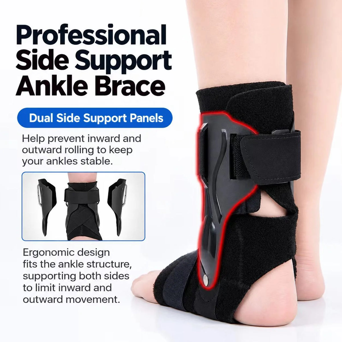 Adjustable Ankle Support Brace with Dual Side Stabilizers – Breathable X-Strap Ankle Wrap for Daily Comfort & Sports