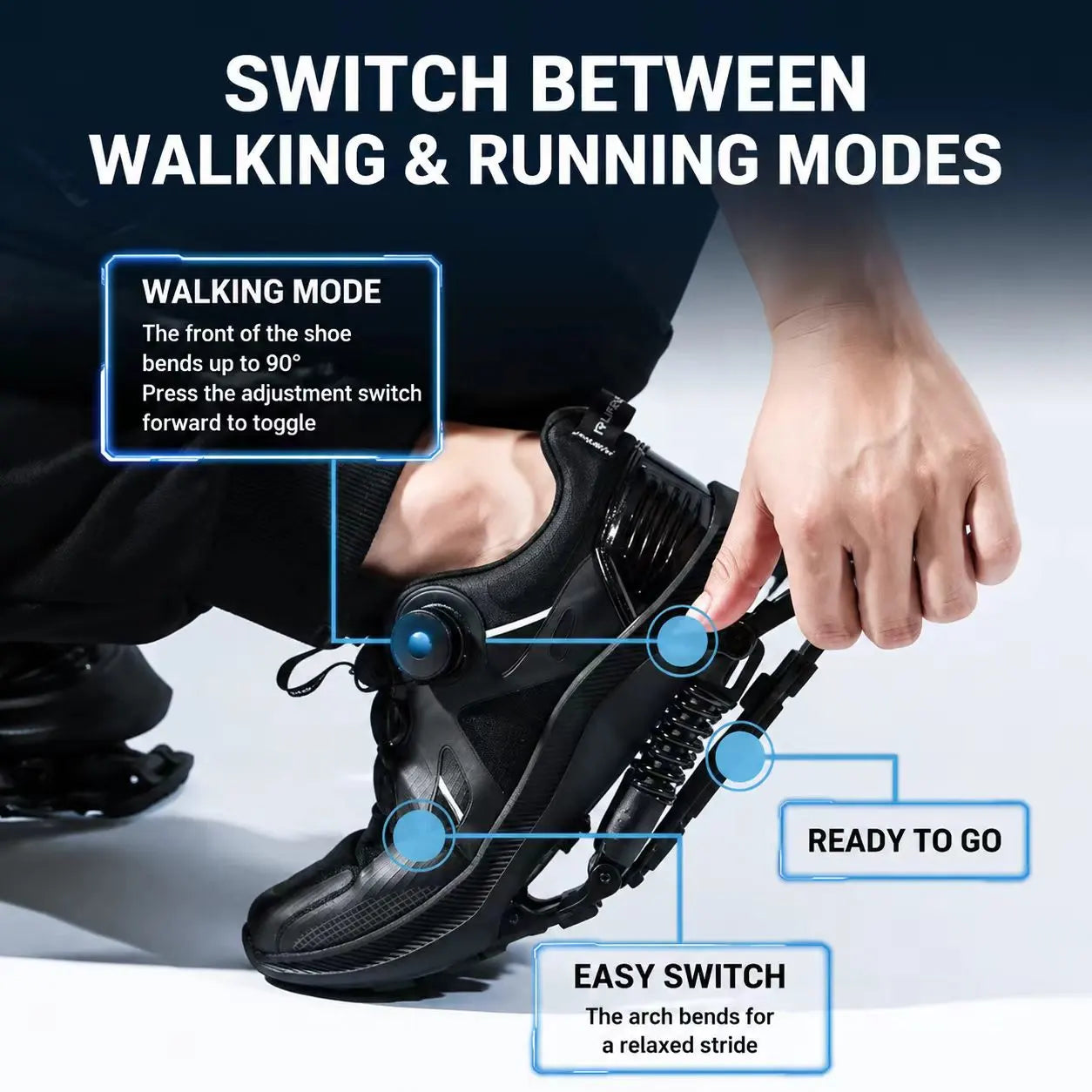 Dual-Mode Spring Shock-Absorbing Running Shoes with Rotary Lacing System
