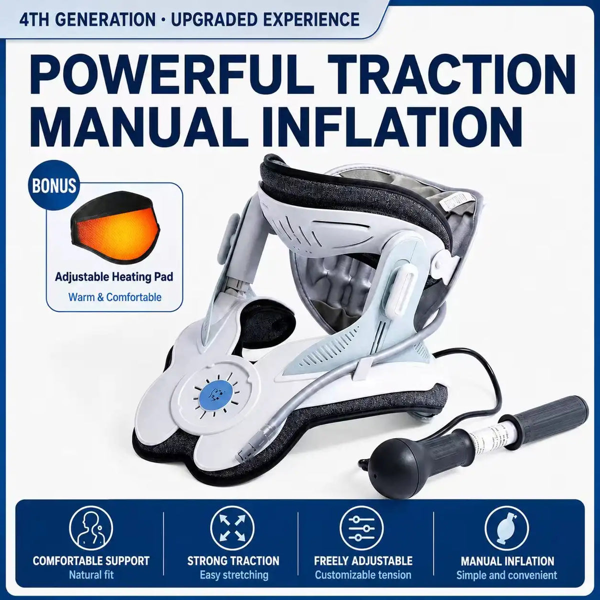 Electric Air-Powered Adjustable Neck Support & Stretching Brace with 3-Point Traction