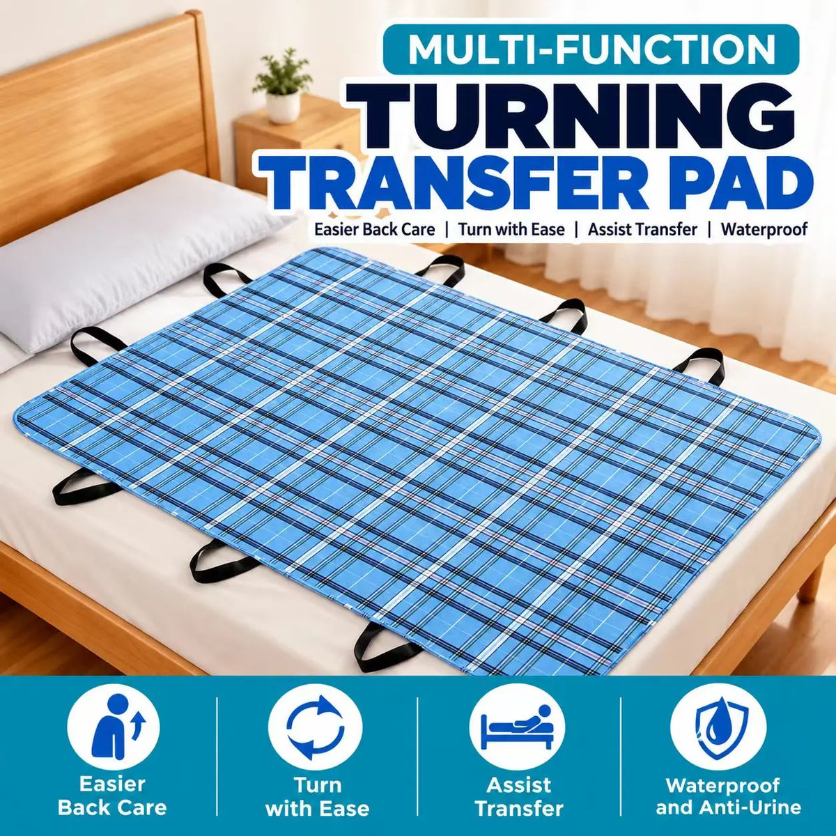 Multi-Functional Bed Transfer & Turning Aid Pad with Handles