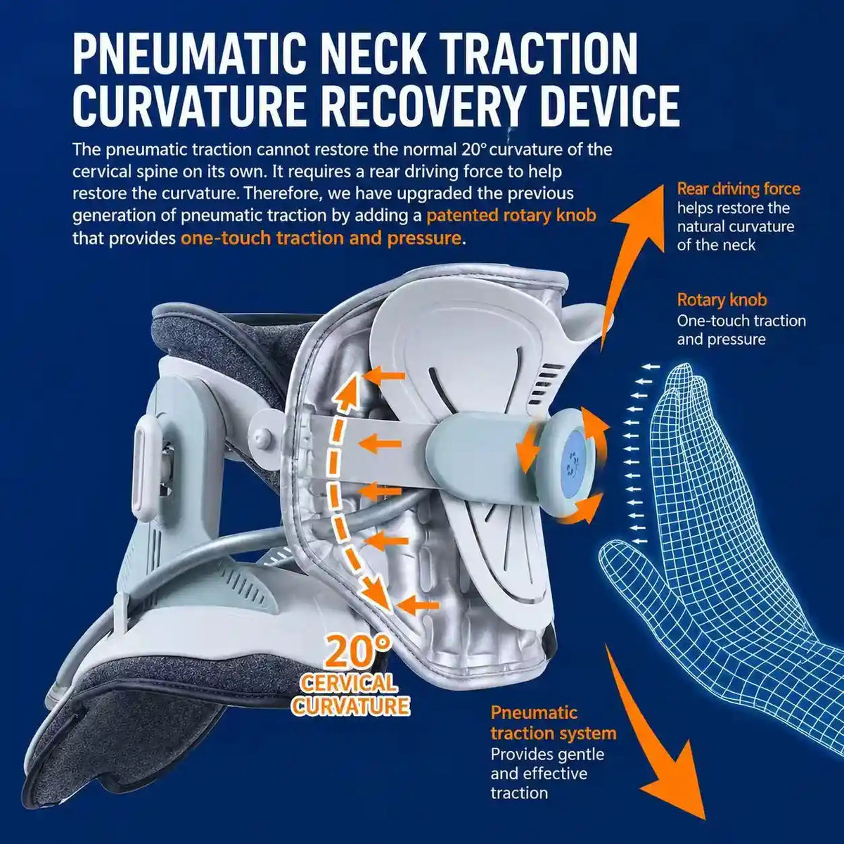 Electric Air-Powered Adjustable Neck Support & Stretching Brace with 3-Point Traction