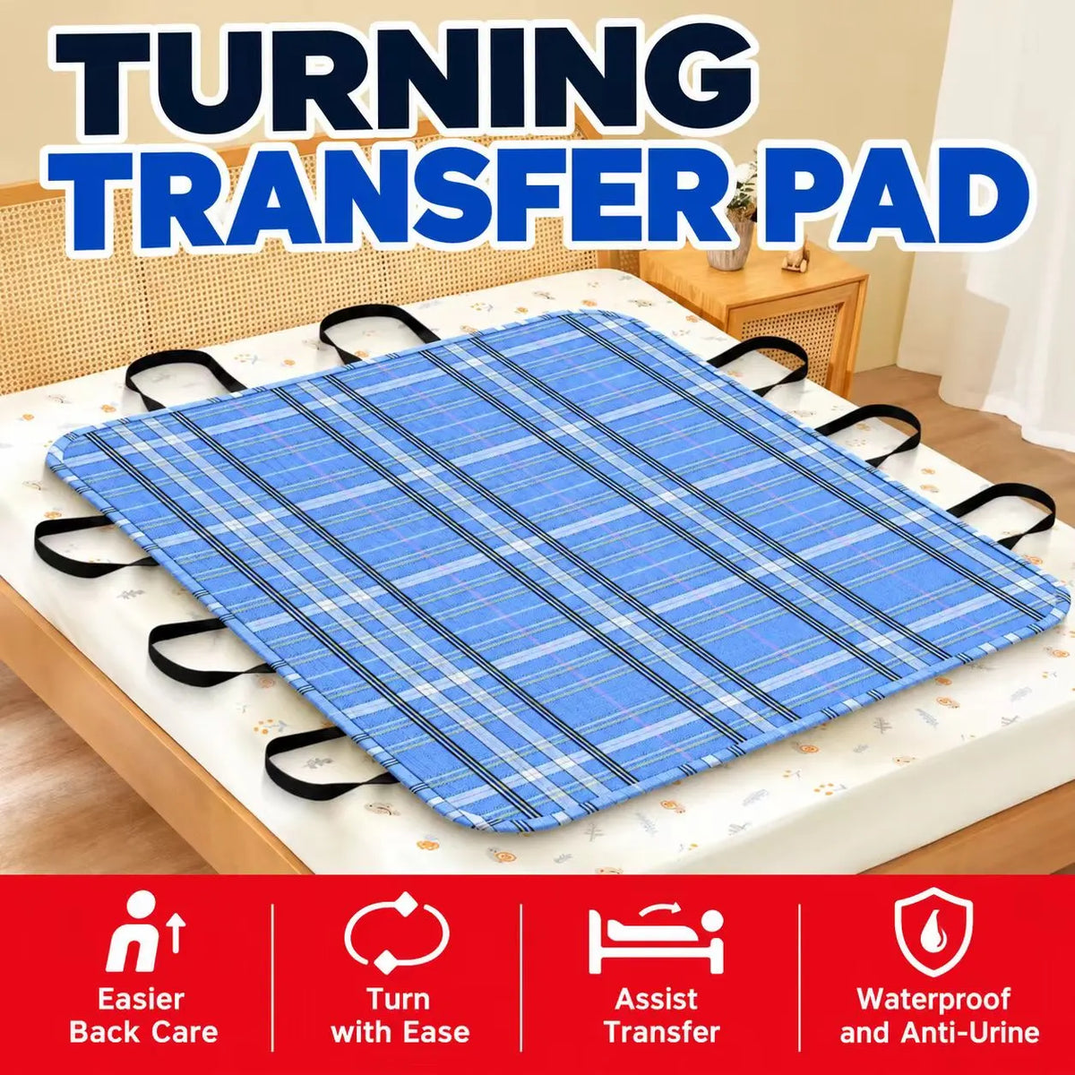 Multi-Functional Bed Transfer & Turning Aid Pad with Handles