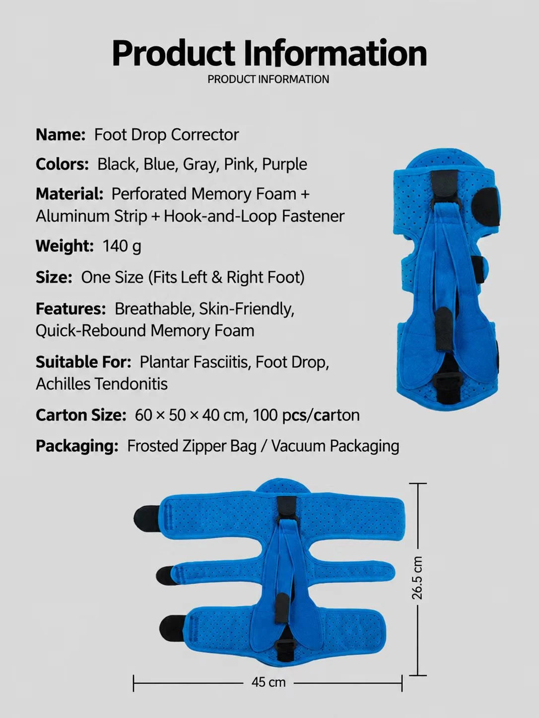 Adjustable Three-Strap Foot Drop Support Brace for Night & Home Use