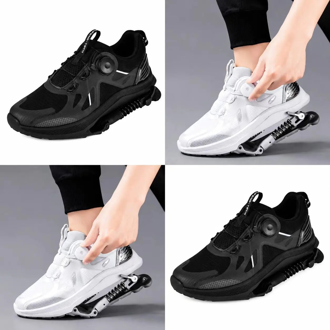 Dual-Mode Spring Shock-Absorbing Running Shoes with Rotary Lacing System
