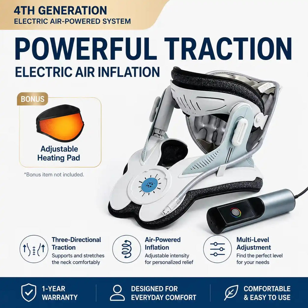 Electric Air-Powered Adjustable Neck Support & Stretching Brace with 3-Point Traction
