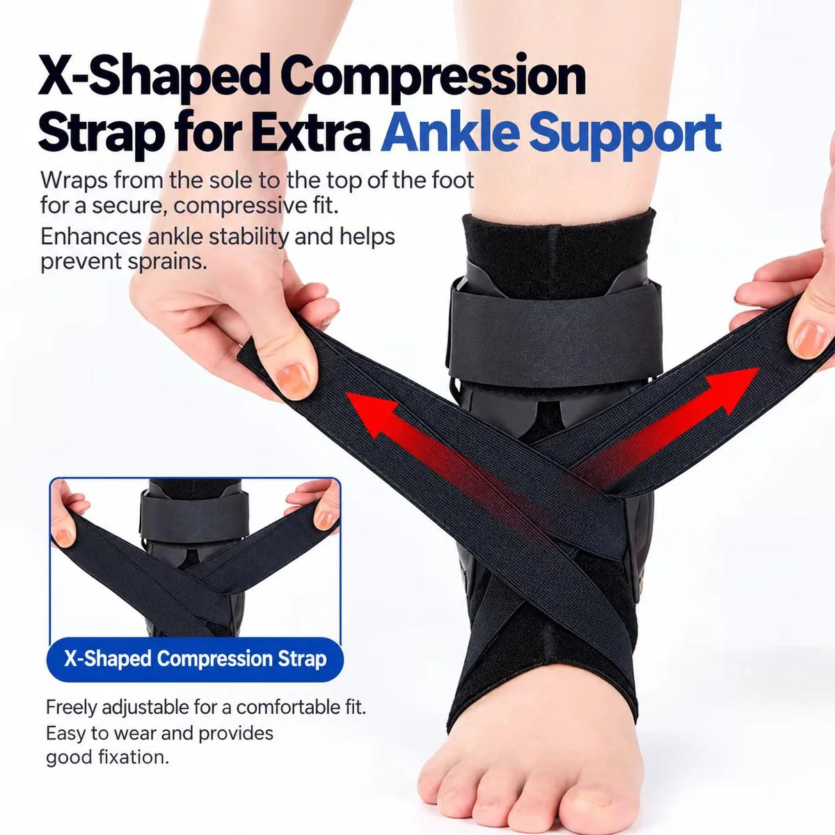 Adjustable Ankle Support Brace with Dual Side Stabilizers – Breathable X-Strap Ankle Wrap for Daily Comfort & Sports
