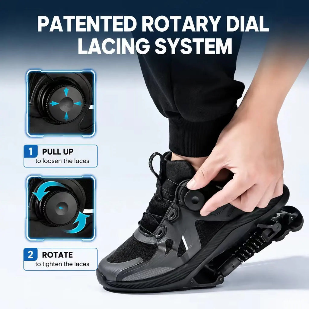 Dual-Mode Spring Shock-Absorbing Running Shoes with Rotary Lacing System