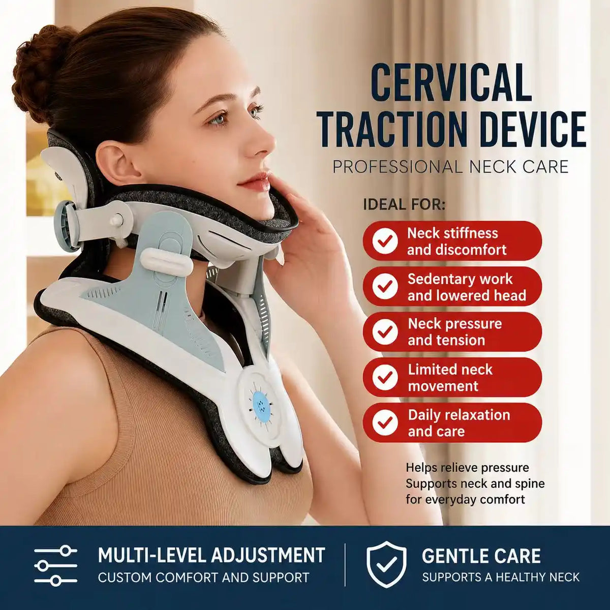 Electric Air-Powered Adjustable Neck Support & Stretching Brace with 3-Point Traction
